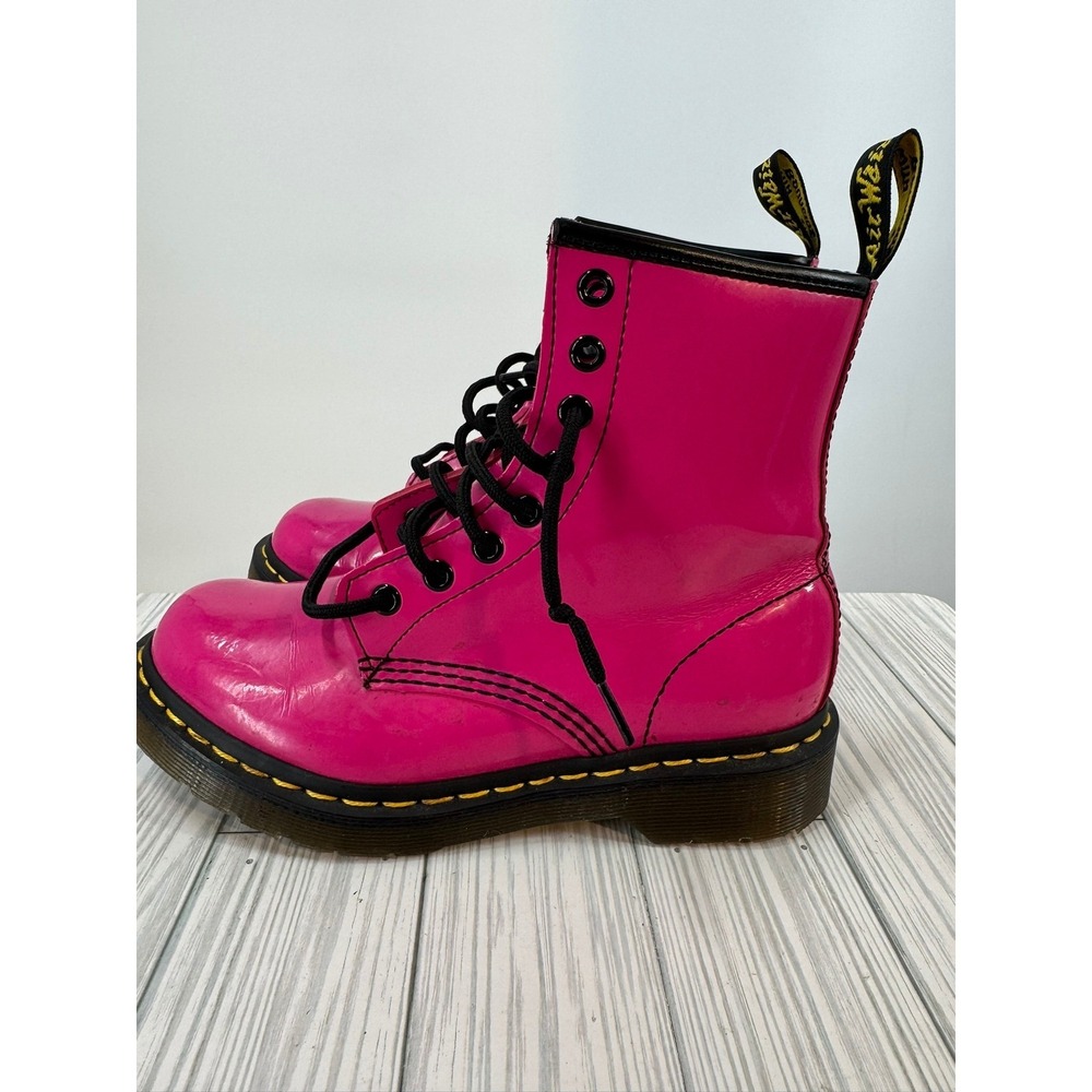 Dr Martens 1460W Hot Pink Patent Leather Lace Up Combat Boots Women's Size 6 - Picture 5 of 14
